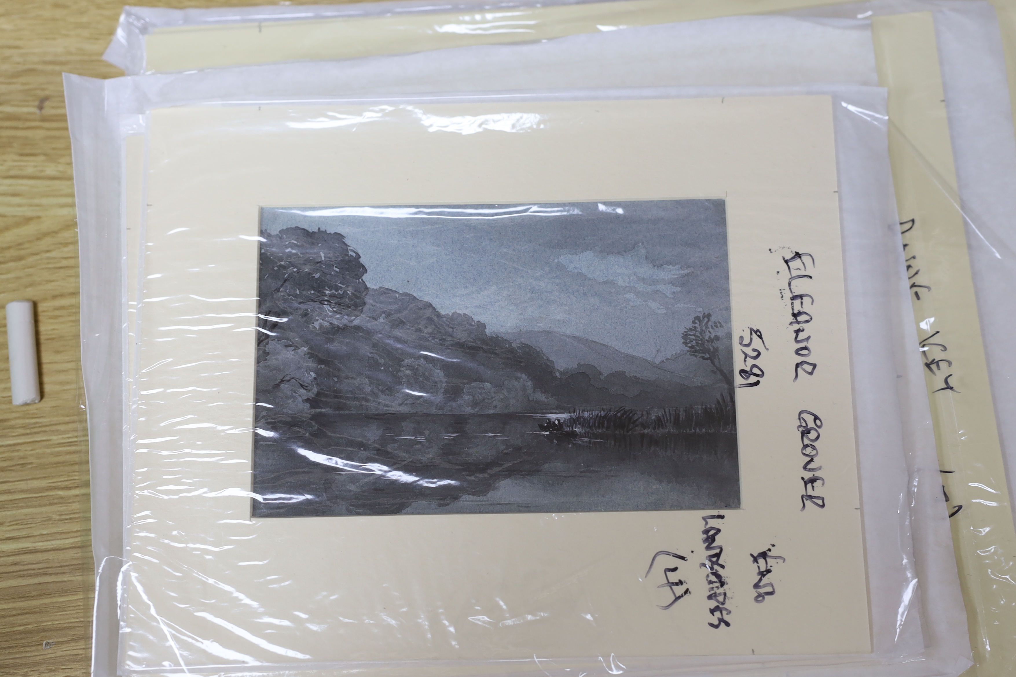 A collection of 19th century watercolours by Anne Key taken from pages of an album, including landscapes, together with four monochrome landscapes by Eleanor Grover and a sketchbook by Eleanor Wilson, Welsh views, larges